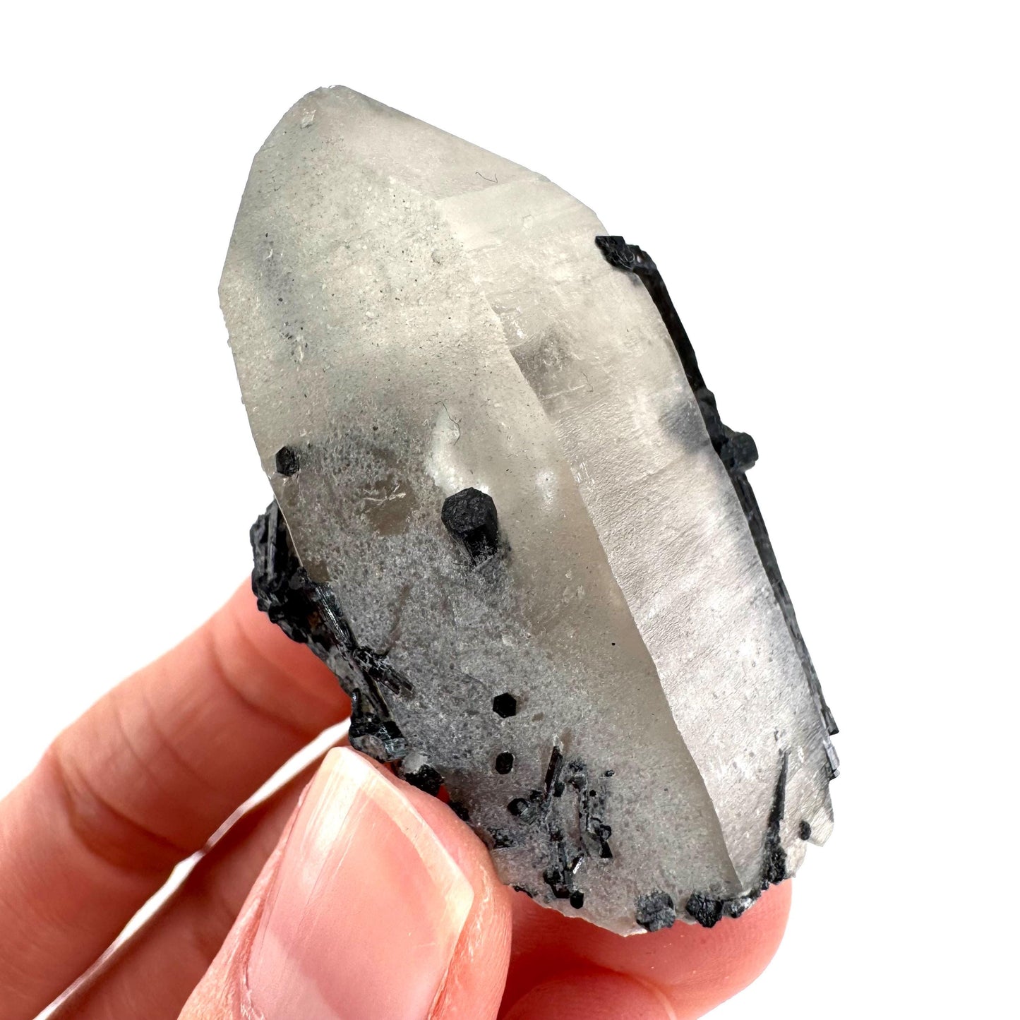 Black Tourmaline on Smoky Quartz | schorl crystal cluster, mineral specimen from Namibia