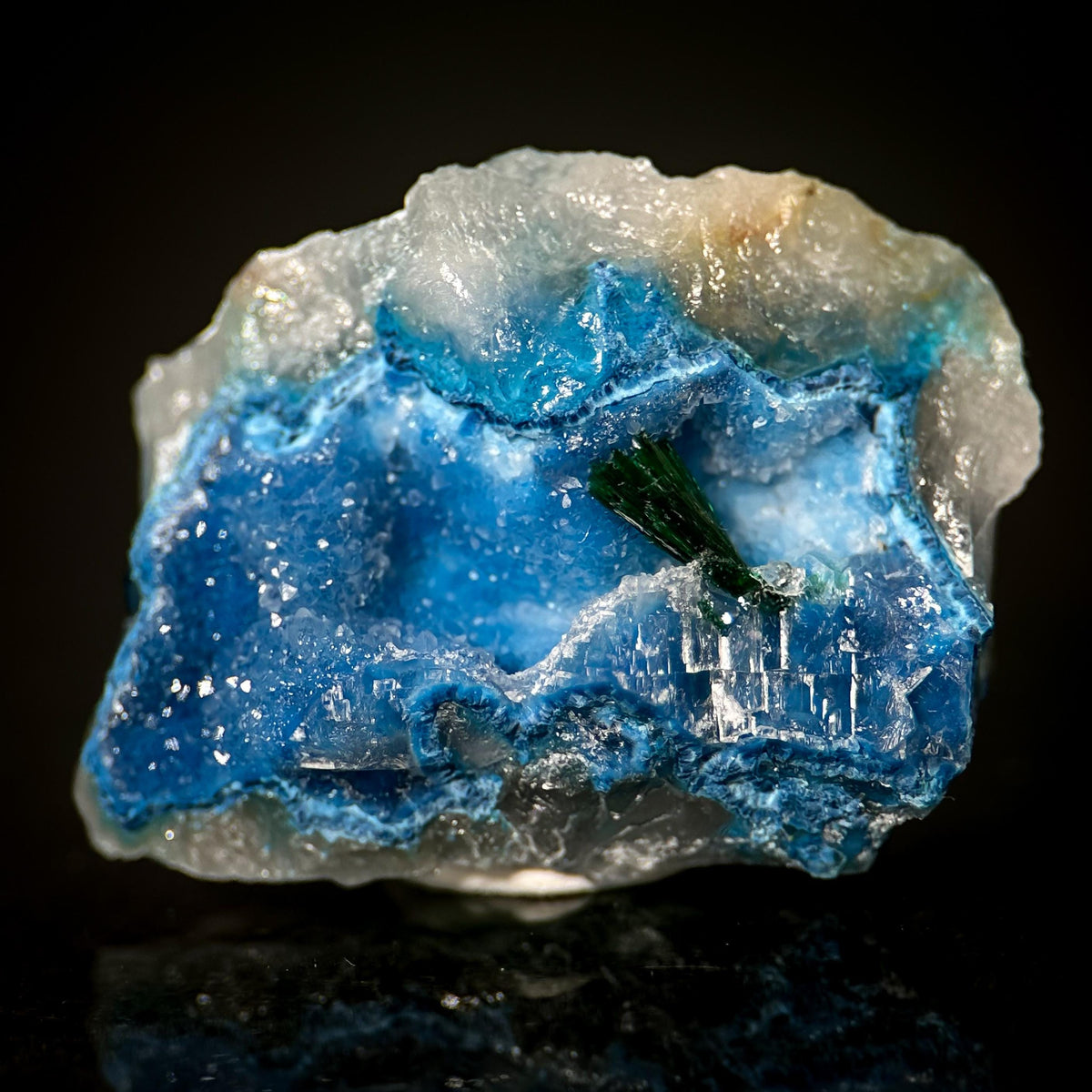 Shattuckite with Malachite & Quartz | Blue Crystal, Mineral Specimen from DR Congo