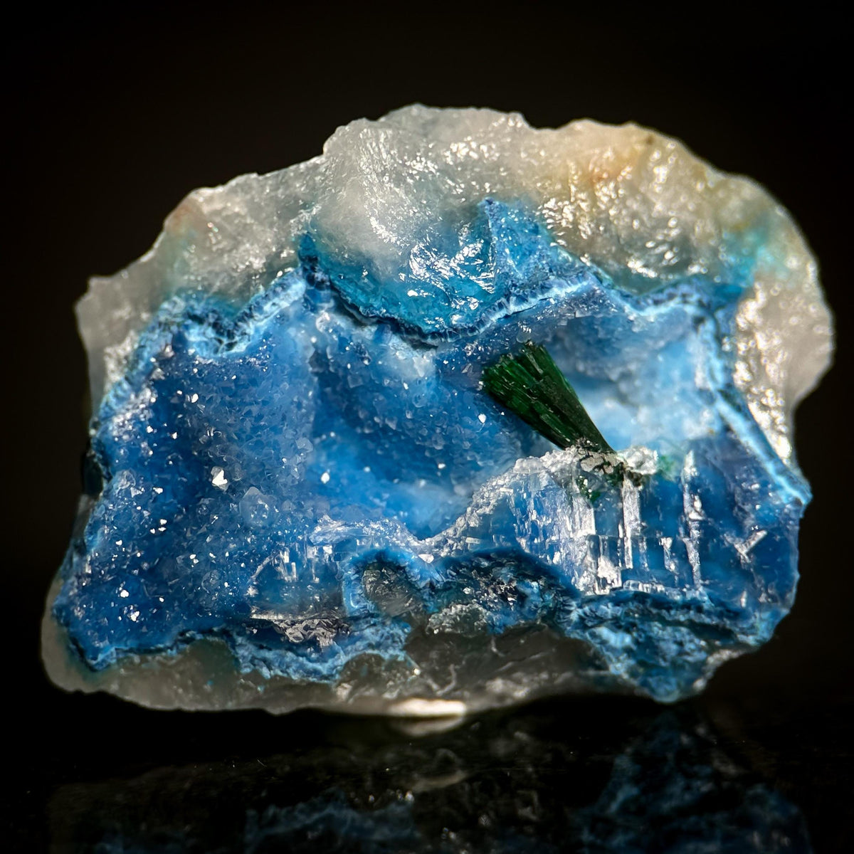 Shattuckite with Malachite & Quartz | Blue Crystal, Mineral Specimen from DR Congo