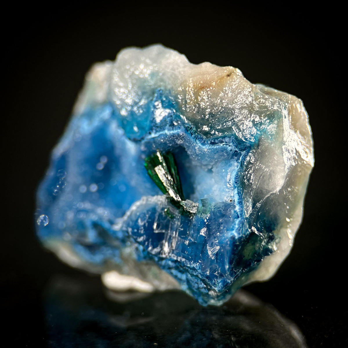 Shattuckite with Malachite & Quartz | Blue Crystal, Mineral Specimen from DR Congo