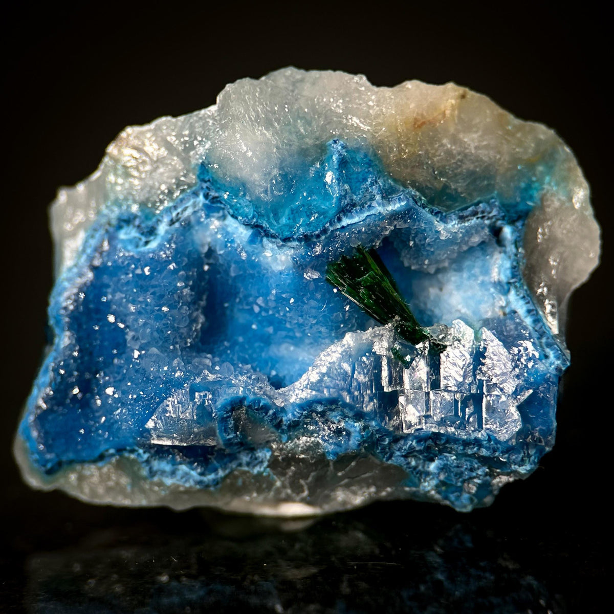 Shattuckite with Malachite & Quartz | Blue Crystal, Mineral Specimen from DR Congo