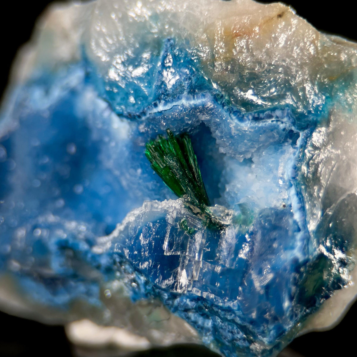 Shattuckite with Malachite & Quartz | Blue Crystal, Mineral Specimen from DR Congo