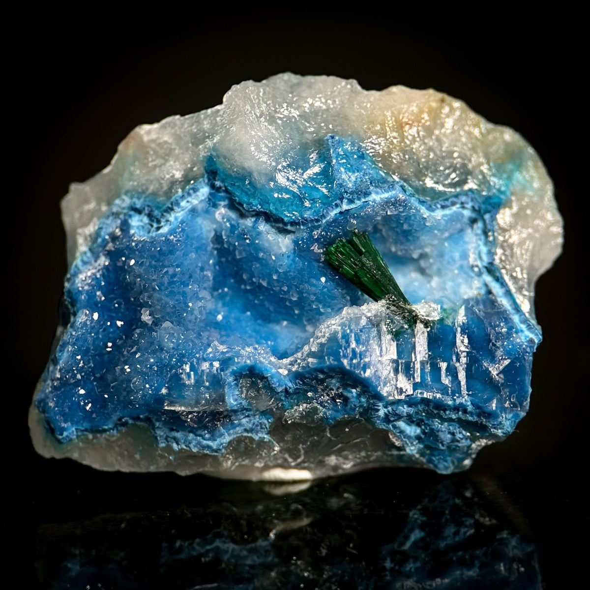 Shattuckite with Malachite & Quartz | Blue Crystal, Mineral Specimen from DR Congo