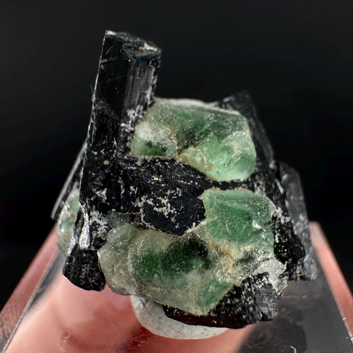 Fluorite w/ Black Tourmaline | Lollipop Pocket, green crystal, mineral specimen from Namibia