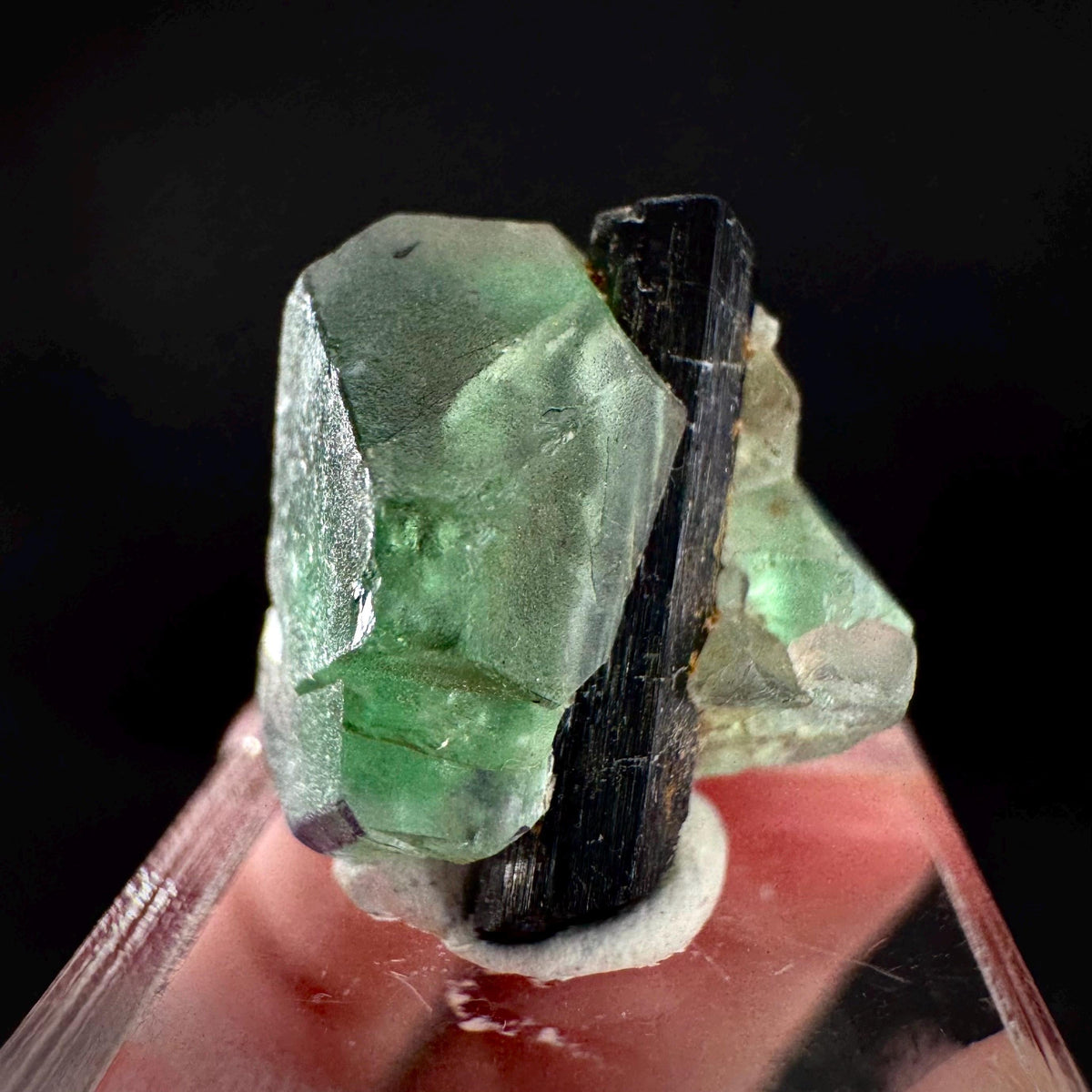Fluorite w/ Black Tourmaline | Lollipop Pocket, green crystal, mineral specimen from Namibia