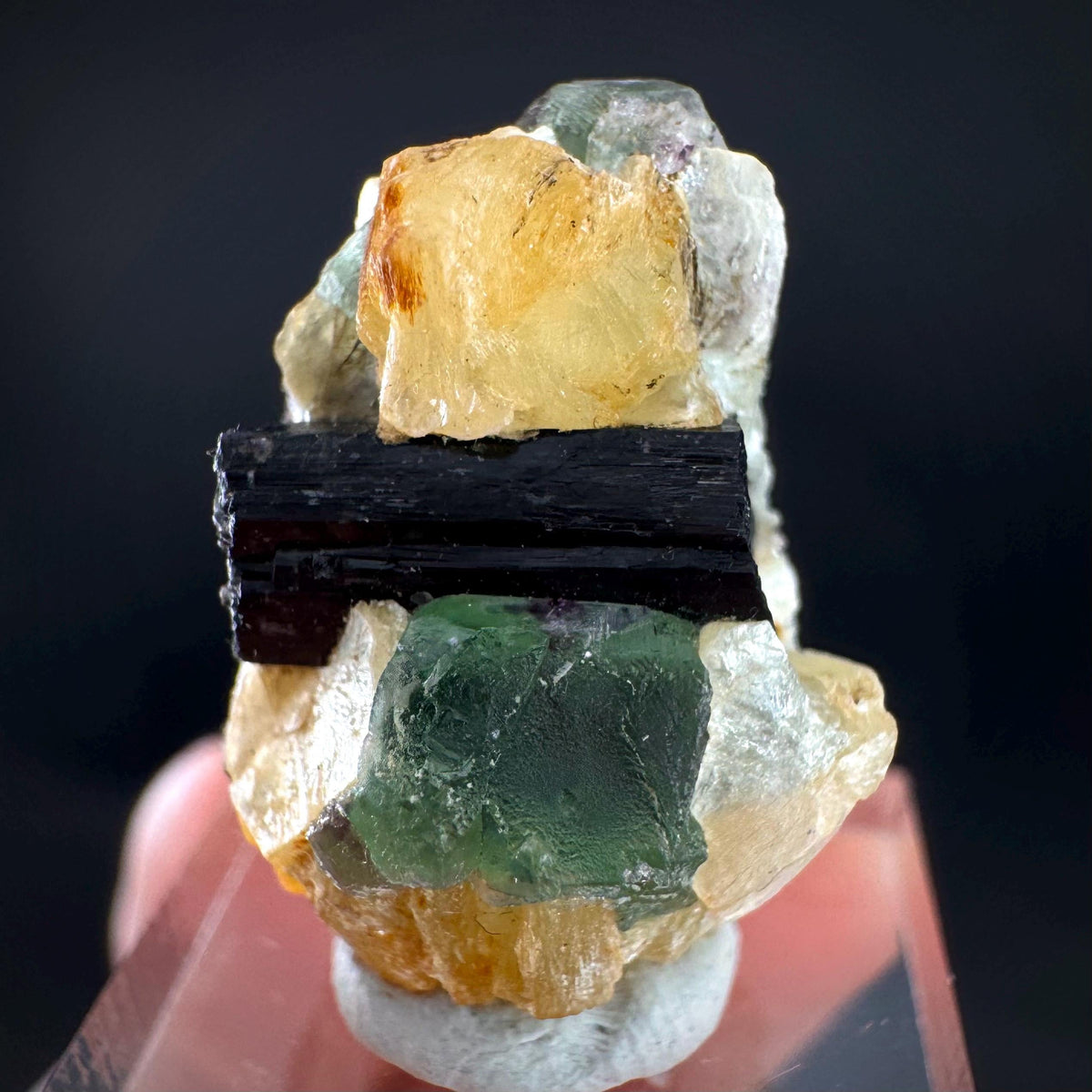 Fluorite w/ Schorl, & Muscovite | Lollipop Pocket, green crystal, mineral specimen from Namibia