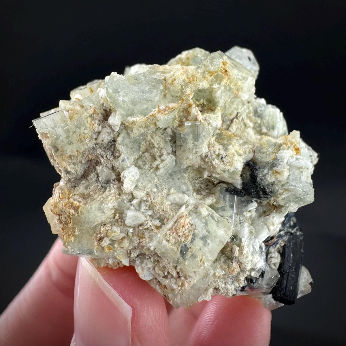 Beryl var. Goshenite with Black Tourmaline | natural crystal cluster, mineral specimen from Namibia