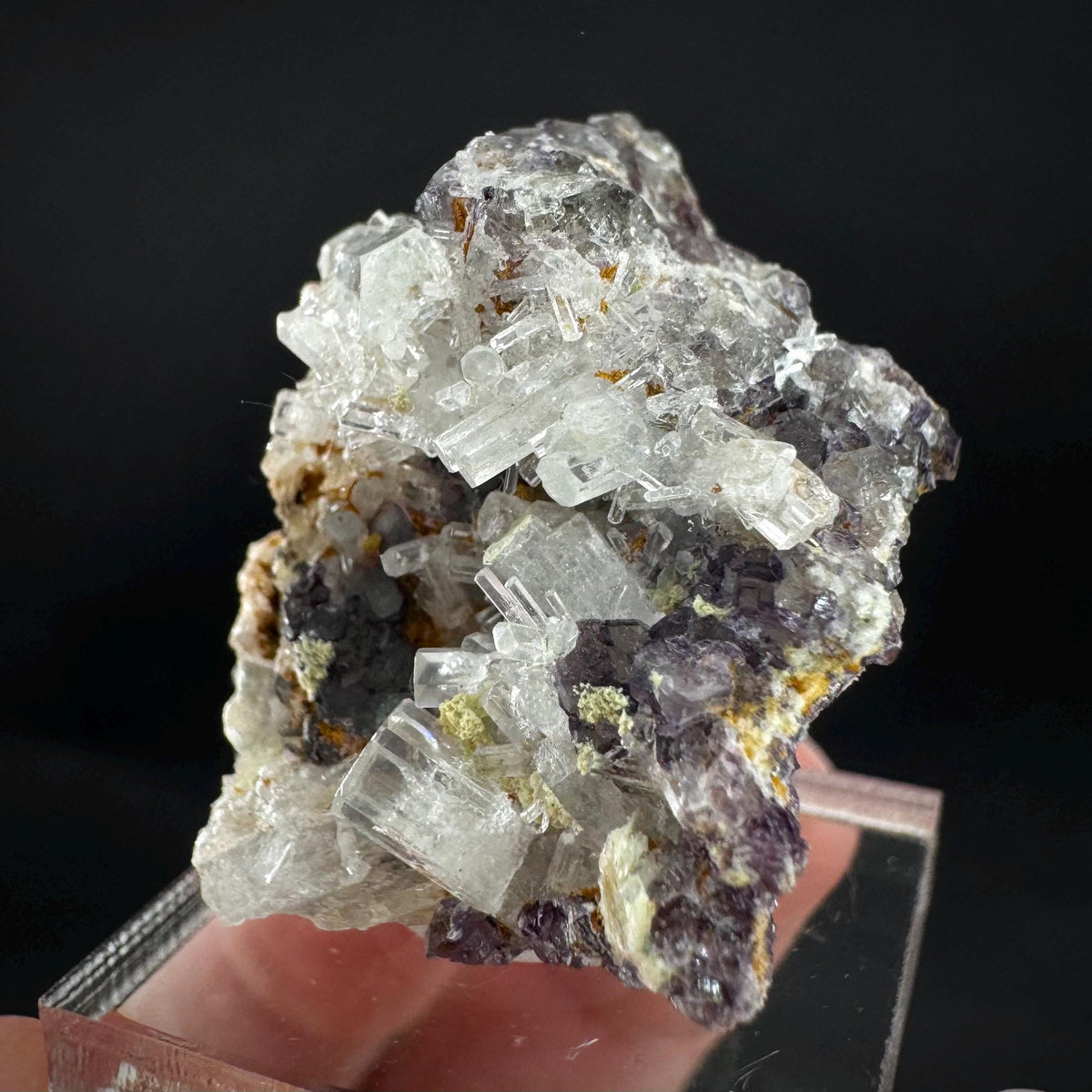 Beryl var. Goshenite with Fluorite | natural crystal cluster, mineral specimen from Namibia