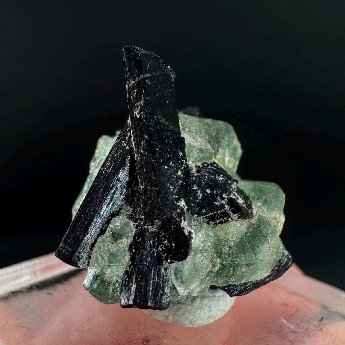 Fluorite w/ Black Tourmaline | Lollipop Pocket, green crystal, mineral specimen from Namibia
