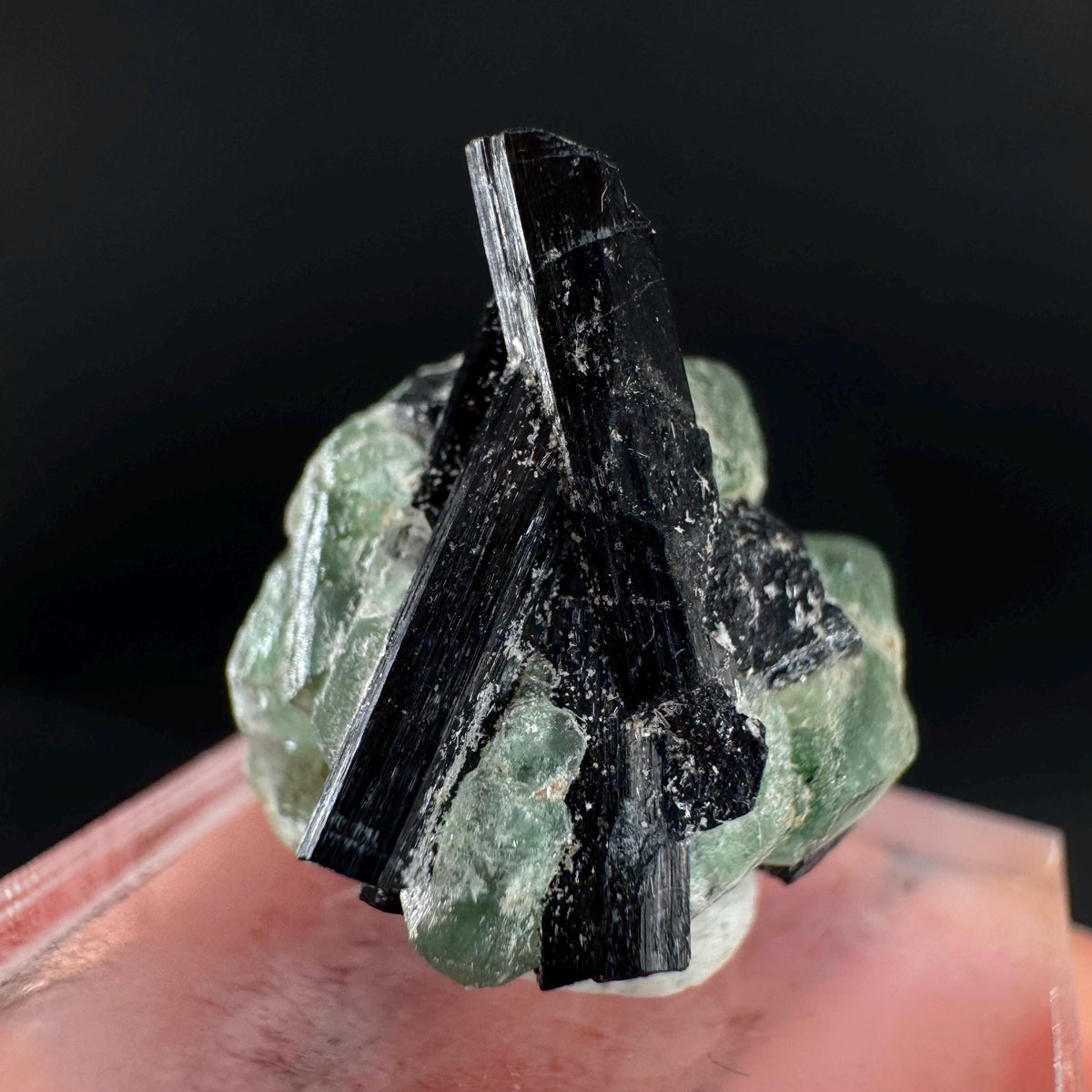 Fluorite w/ Black Tourmaline | Lollipop Pocket, green crystal, mineral specimen from Namibia