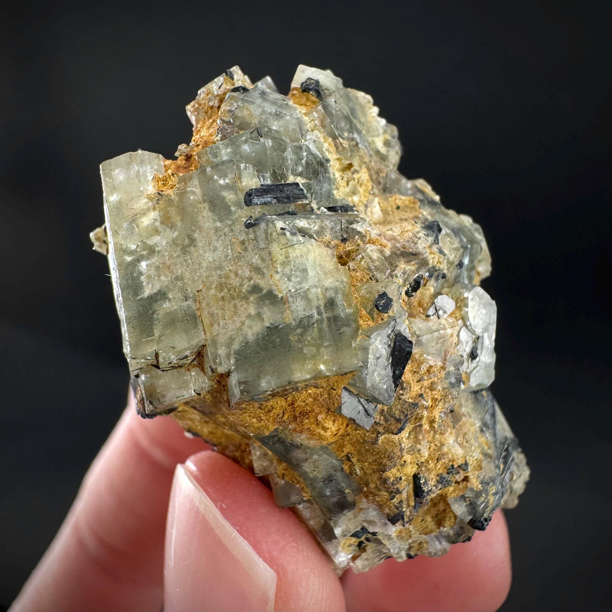 Beryl var. Goshenite with Black Tourmaline | natural crystal cluster, mineral specimen from Namibia