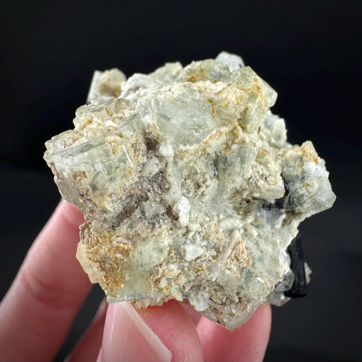 Beryl var. Goshenite with Black Tourmaline | natural crystal cluster, mineral specimen from Namibia