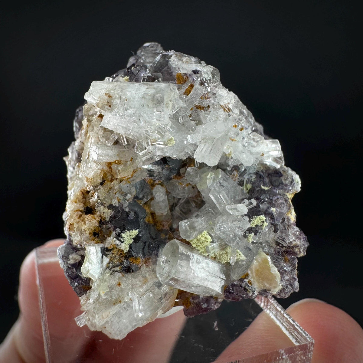Beryl var. Goshenite with Fluorite | natural crystal cluster, mineral specimen from Namibia