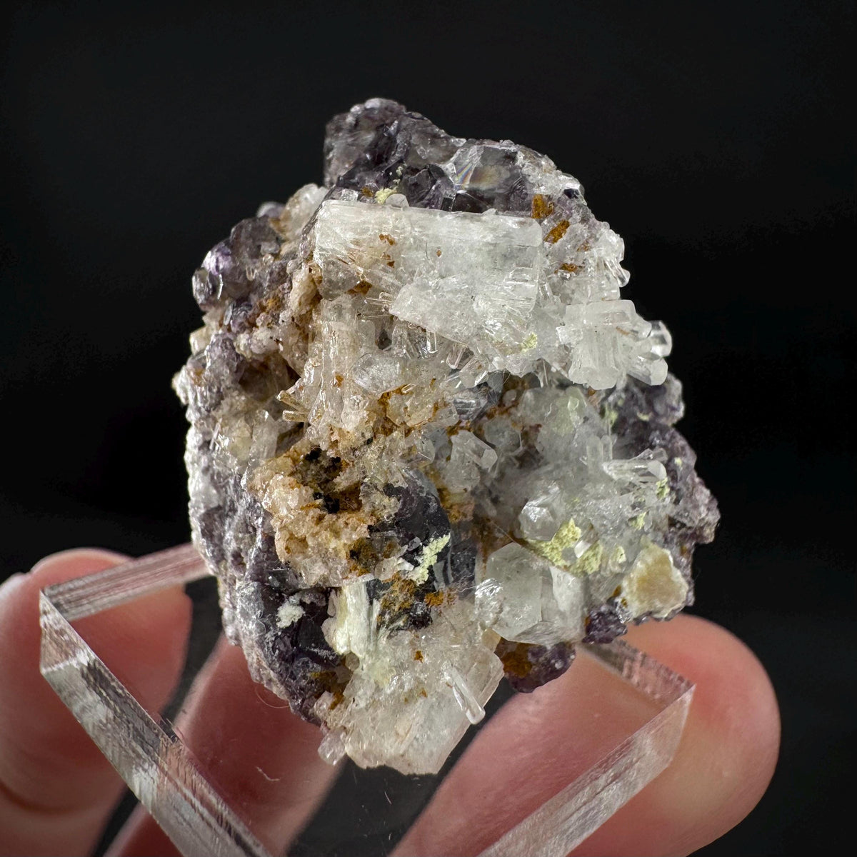 Beryl var. Goshenite with Fluorite | natural crystal cluster, mineral specimen from Namibia