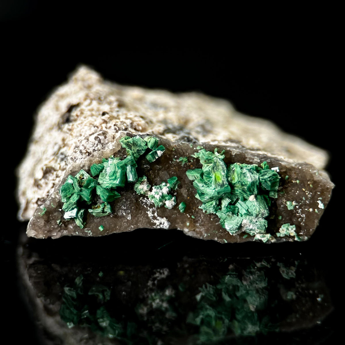 Torbernite | green crystals on matrix, rare mineral specimen from France