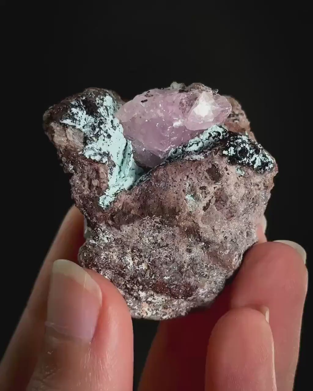 Gem Cobaltoan Calcite with Bisbeeite | translucent pink crystal cluster, mineral specimen