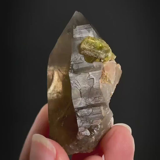 Chrysoberyl on Smoky Quartz | Yellow Crystal, Rare Mineral Specimen from Madagascar