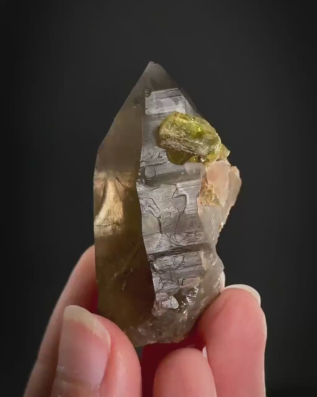 Chrysoberyl on Smoky Quartz | Yellow Crystal, Rare Mineral Specimen from Madagascar