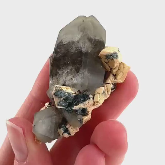 Gitter Quartz with Feldspar & Foitite | lattice crystal, mineral specimen from Namibia