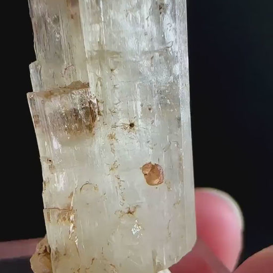 Rare! Spessartine Garnet on Kunzite (Pakistan) | orange garnet on kunzite, kunzite crystal, kunzite specimen, rare crystals, rare minerals