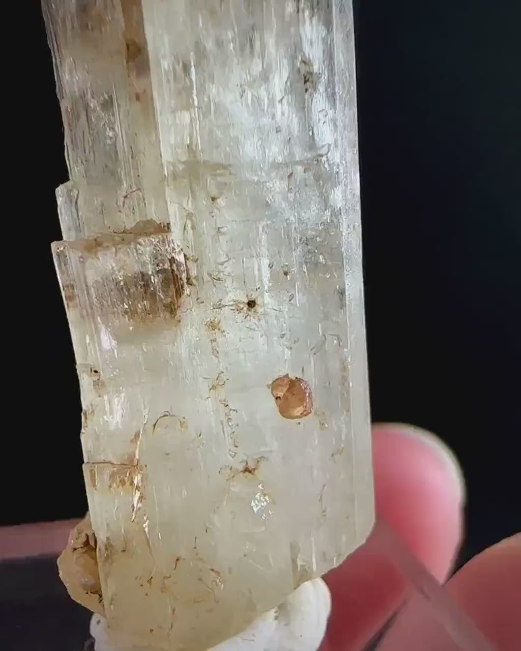 Rare! Spessartine Garnet on Kunzite (Pakistan) | orange garnet on kunzite, kunzite crystal, kunzite specimen, rare crystals, rare minerals