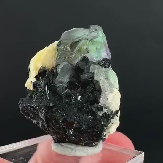 Fluorite w/ Schorl, & Muscovite | Lollipop Pocket, green crystal cluster, mineral specimen from Namibia