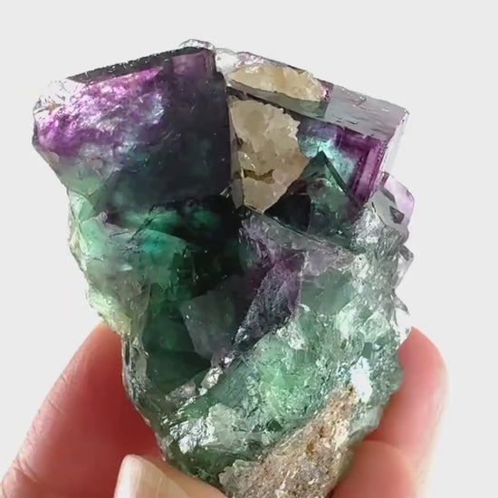 Okorusu Fluorite (Namibia) | “Aurora Pocket” green & purple fluorite crystal, raw fluorite, mineral specimen
