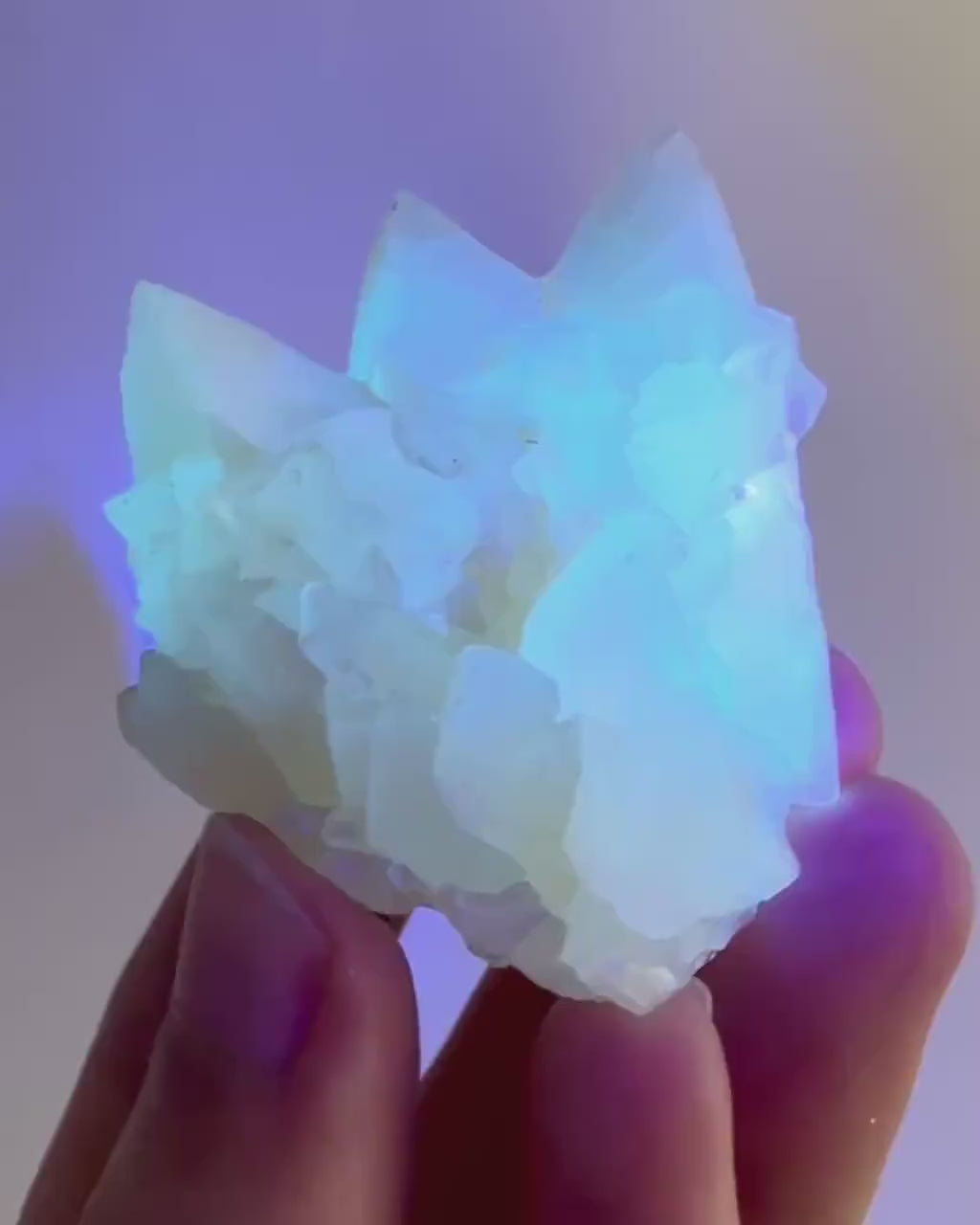 Fluorescent Calcite | UV-reactive raw crystal cluster, natural mineral specimen