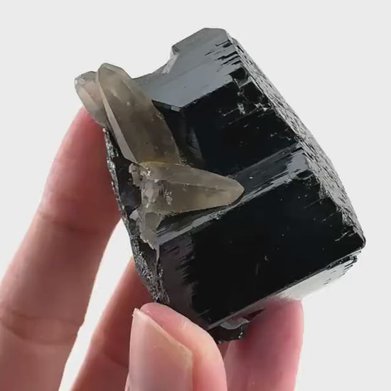 Black Tourmaline w/ Smoky Quartz (Namibia) | high quality black tourmaline crystal, black schorl, mineral specimen