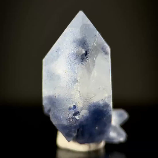 Dumortierite in Quartz | blue crystal point, rare mineral specimen from Brazil