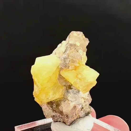 Londonite with Liddicoatite | yellow & pink crystal, rare mineral specimen from Madagascar