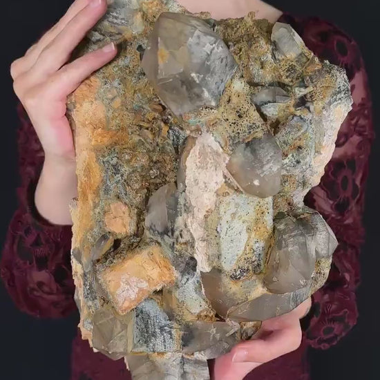 MASSIVE Smoky Quartz with Fluorite, Hyalite Opal, Foitite, & Feldspar | Crystal Cluster from Namibia