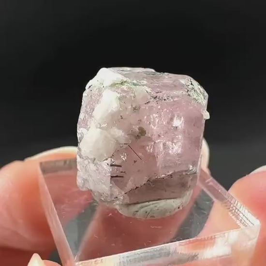 Pink Fluorapatite with Black Tourmaline | UV reactive crystal, rare mineral specimen from Pakistan