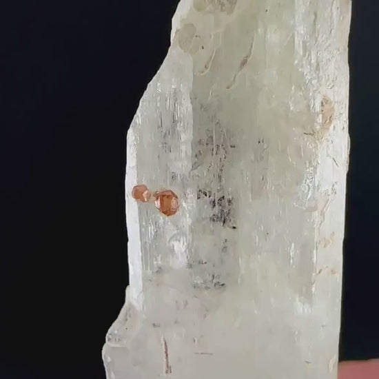 Rare! Spessartine Garnet on Kunzite (Pakistan) | orange garnet on kunzite, kunzite crystal, kunzite specimen, rare crystals, rare minerals