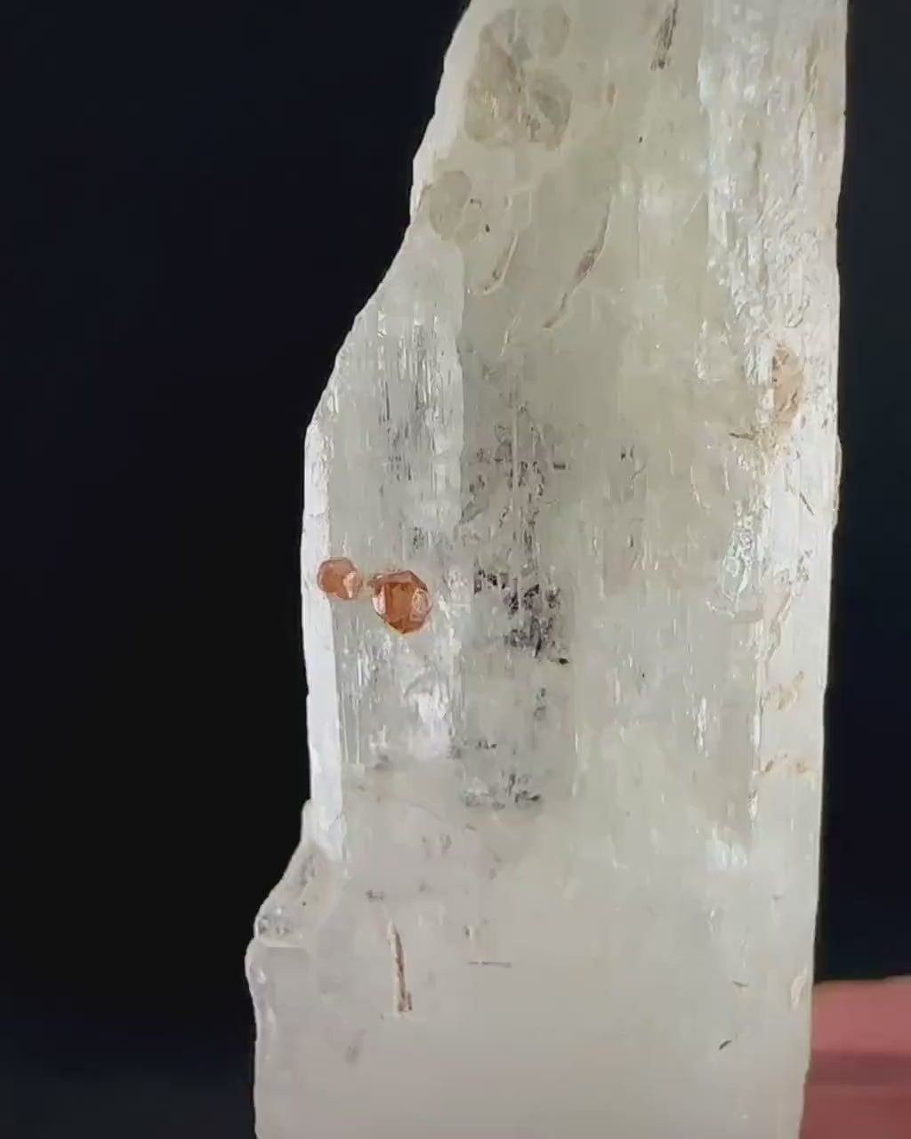 Rare! Spessartine Garnet on Kunzite (Pakistan) | orange garnet on kunzite, kunzite crystal, kunzite specimen, rare crystals, rare minerals