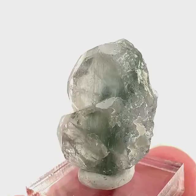 Fluorapatite with Actinolite Inclusions | natural green crystal, mineral specimen from Pakistan