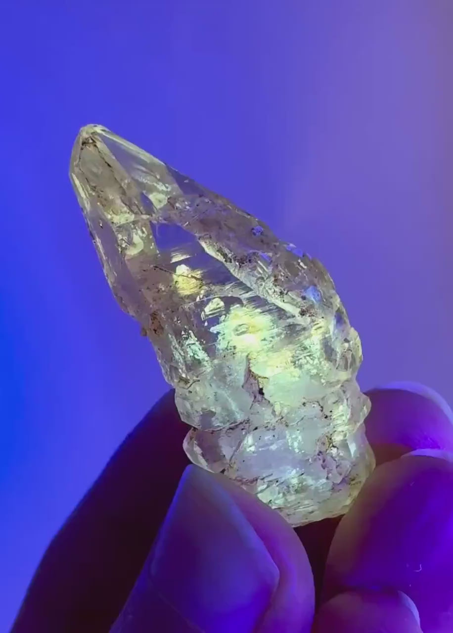 Firefly Petroleum Quartz | UV reactive crystal, fluorescent mineral from Madagascar