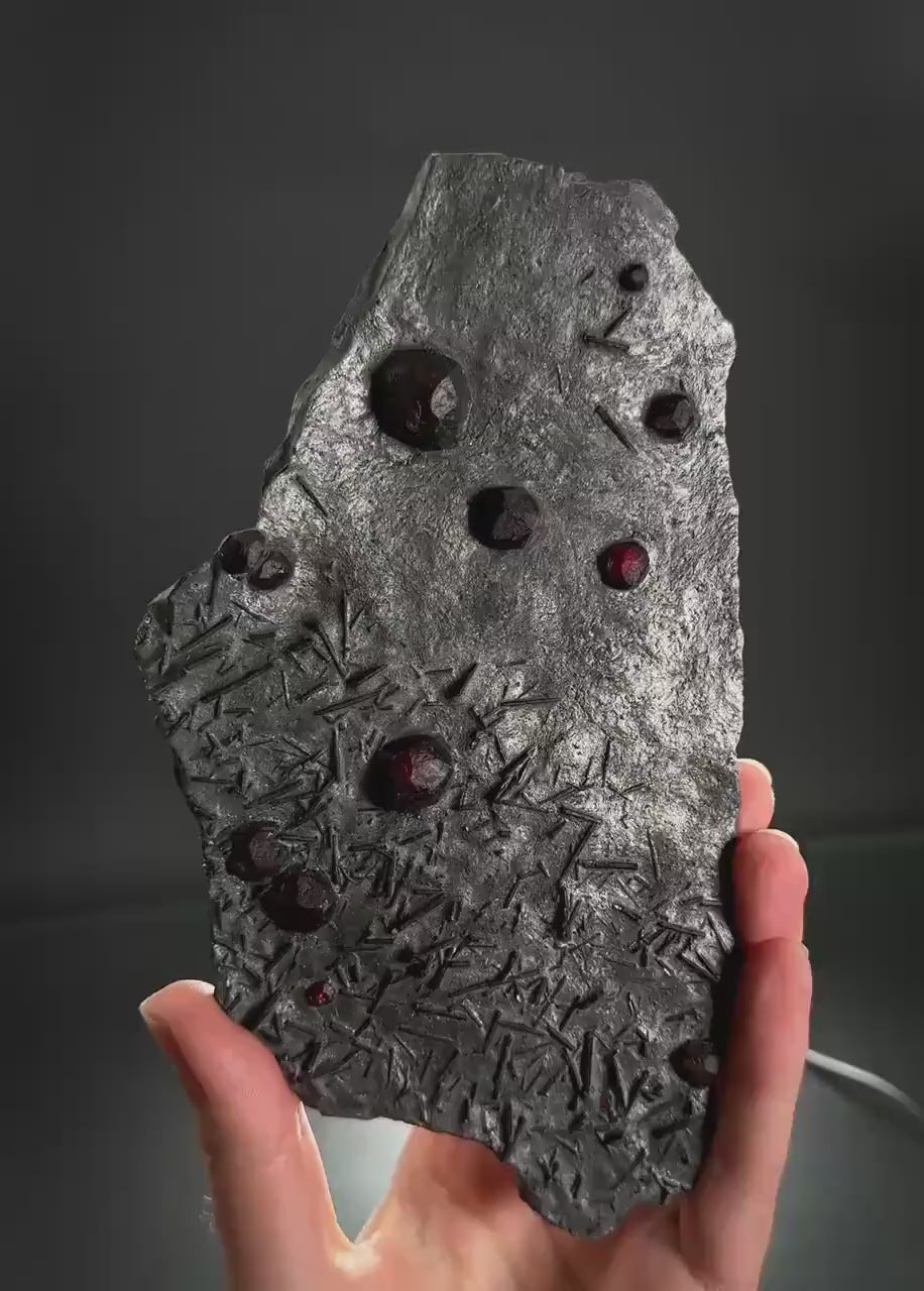 Red Embers Garnet w/ Tourmaline in Schist, Red Almandine Crystals, Mineral Specimen from Massachusetts, USA