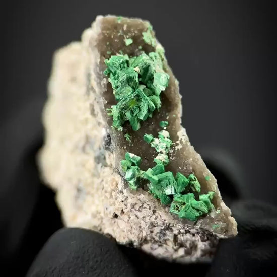 Torbernite | green crystals on matrix, rare mineral specimen from France