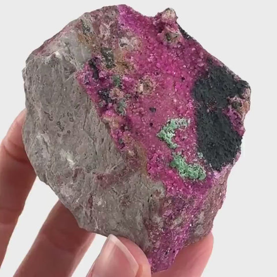 Cobaltoan Calcite w/ Malachite & Heterogenite (DR Congo) | cobalto calcite crystal, mineral specimen