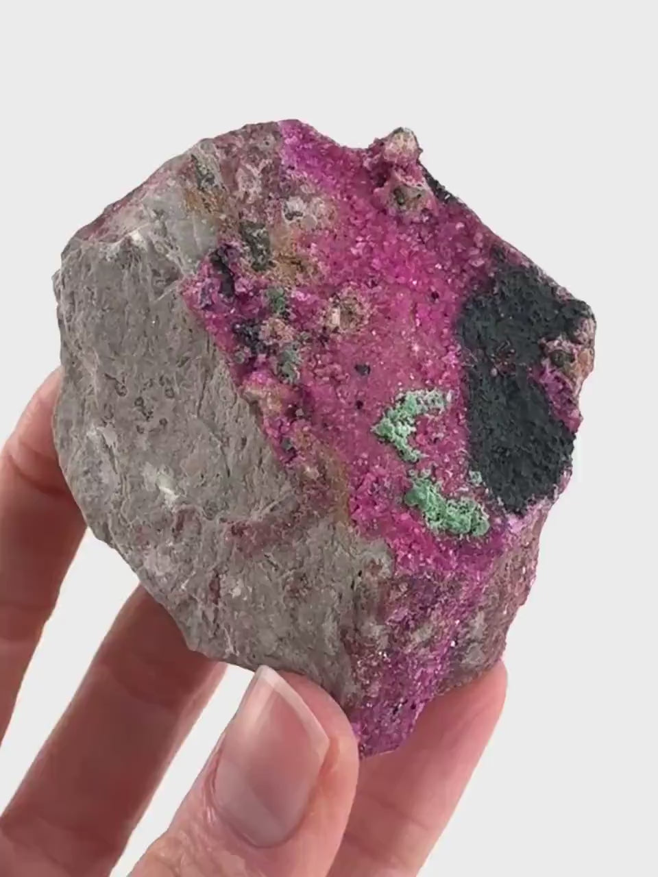 Cobaltoan Calcite w/ Malachite & Heterogenite (DR Congo) | cobalto calcite crystal, mineral specimen