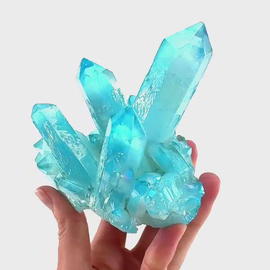 Blue Aura Quartz Cluster | aqua aura quartz cluster, aura crystal