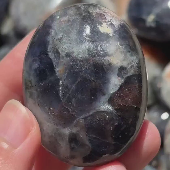 Iolite Sunstone Palm Stone, iolite sunstone palmstone, pocket stone, worry stone, cordierite, water sapphire, sunstone