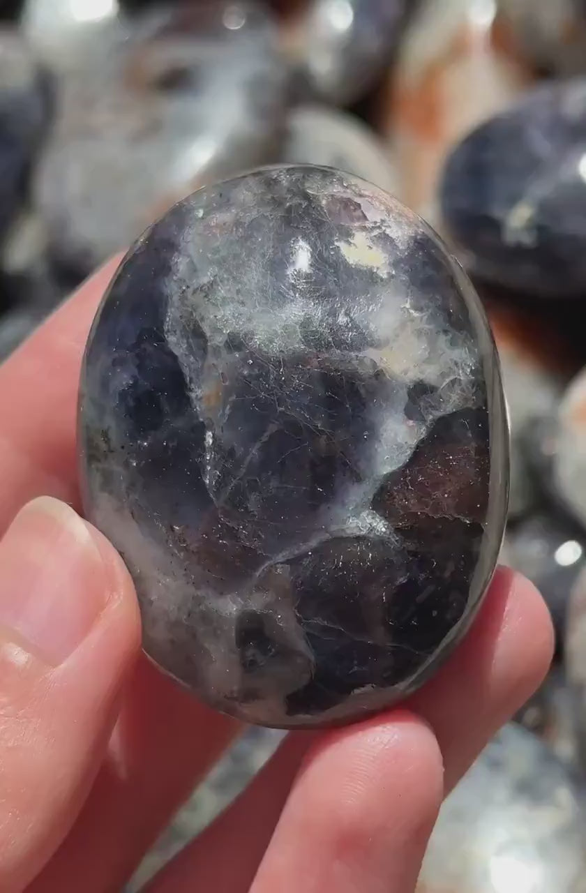 Iolite Sunstone Palm Stone, iolite sunstone palmstone, pocket stone, worry stone, cordierite, water sapphire, sunstone