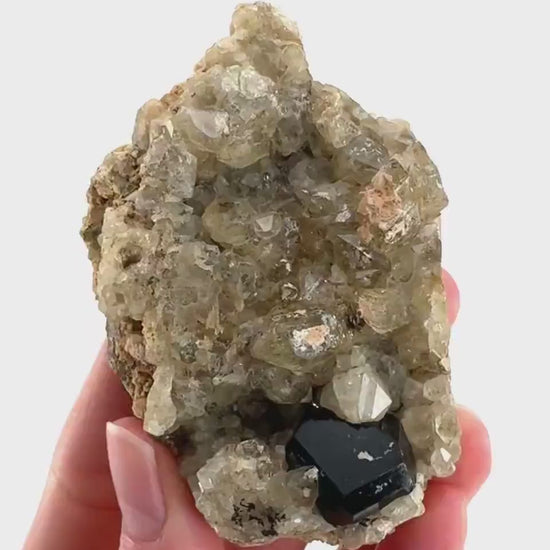 Black Tourmaline on Smoky Quartz | schorl crystal cluster, mineral specimen from Namibia