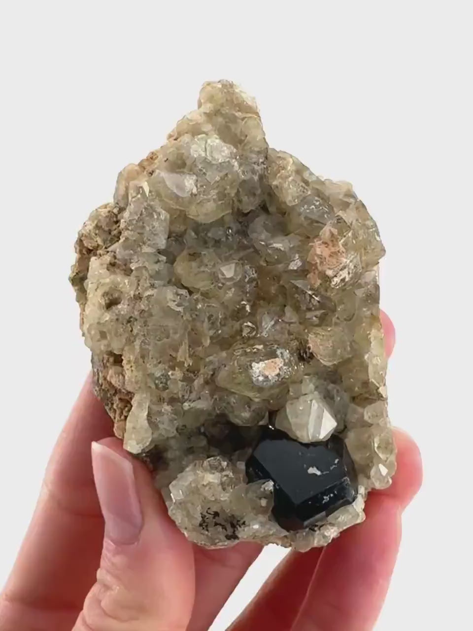 Black Tourmaline on Smoky Quartz | schorl crystal cluster, mineral specimen from Namibia