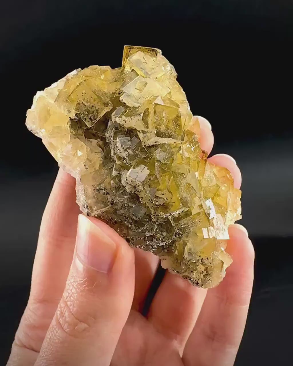 Yellow Fluorite | fluorescent crystal cluster, mineral specimen from Spain
