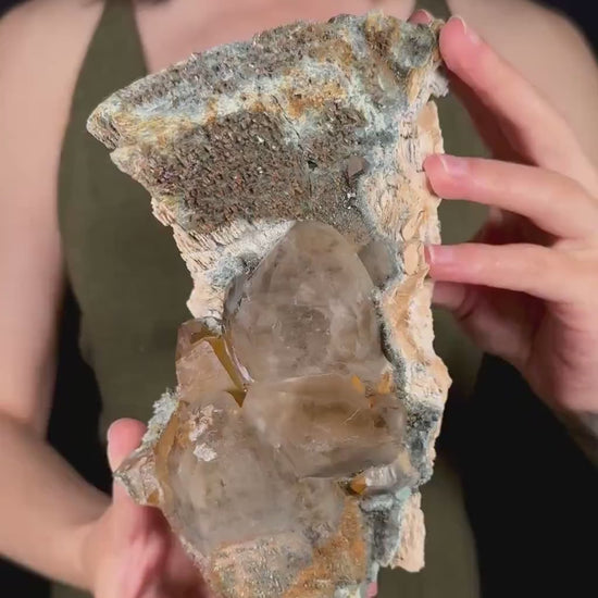 XL Smoky Quartz with Hyalite Opal, Feldspar, Fluorite, & Foitite | Crystal Cluster from Namibia