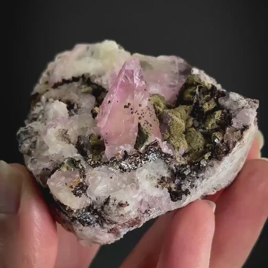 Gem Cobaltoan Calcite with Kolwezite | translucent pink crystal cluster, rare mineral specimen