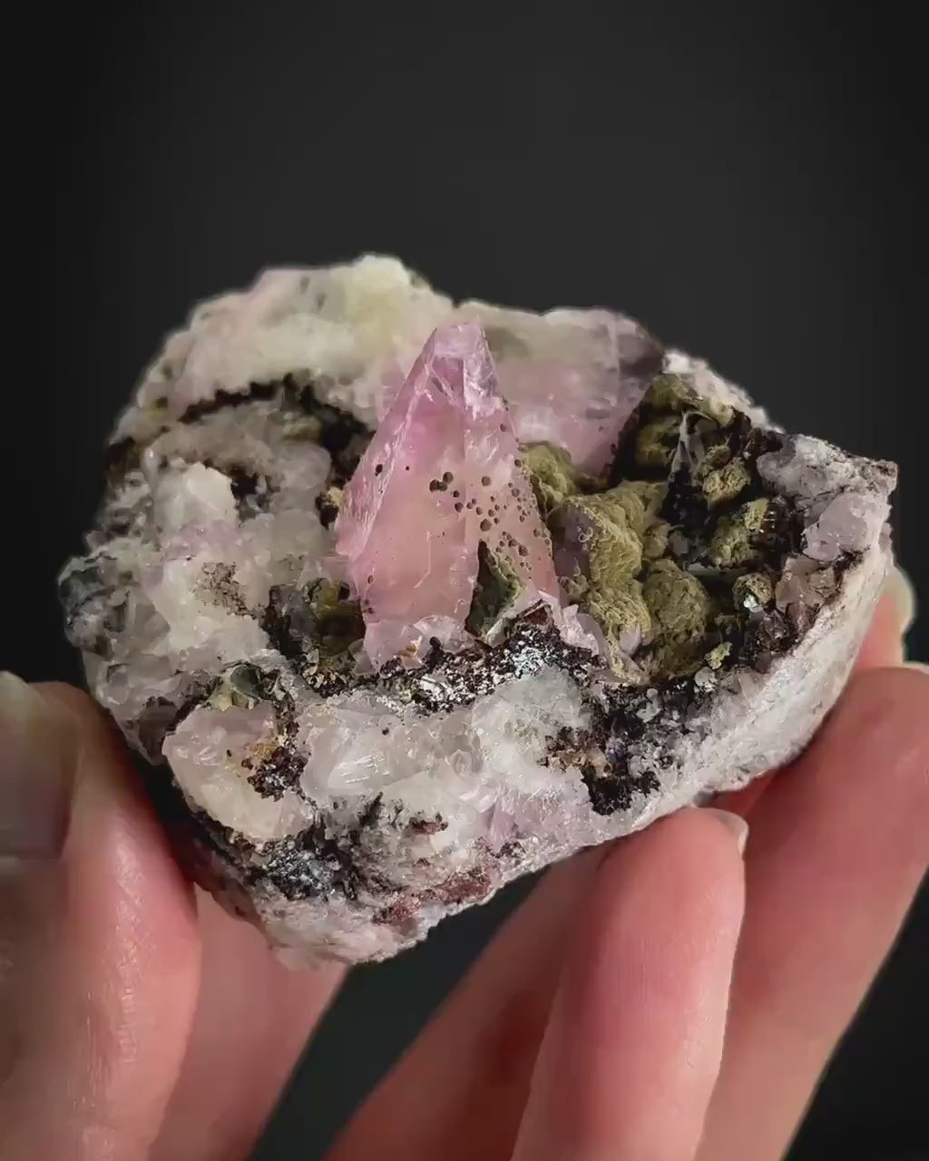 Gem Cobaltoan Calcite with Kolwezite | translucent pink crystal cluster, rare mineral specimen